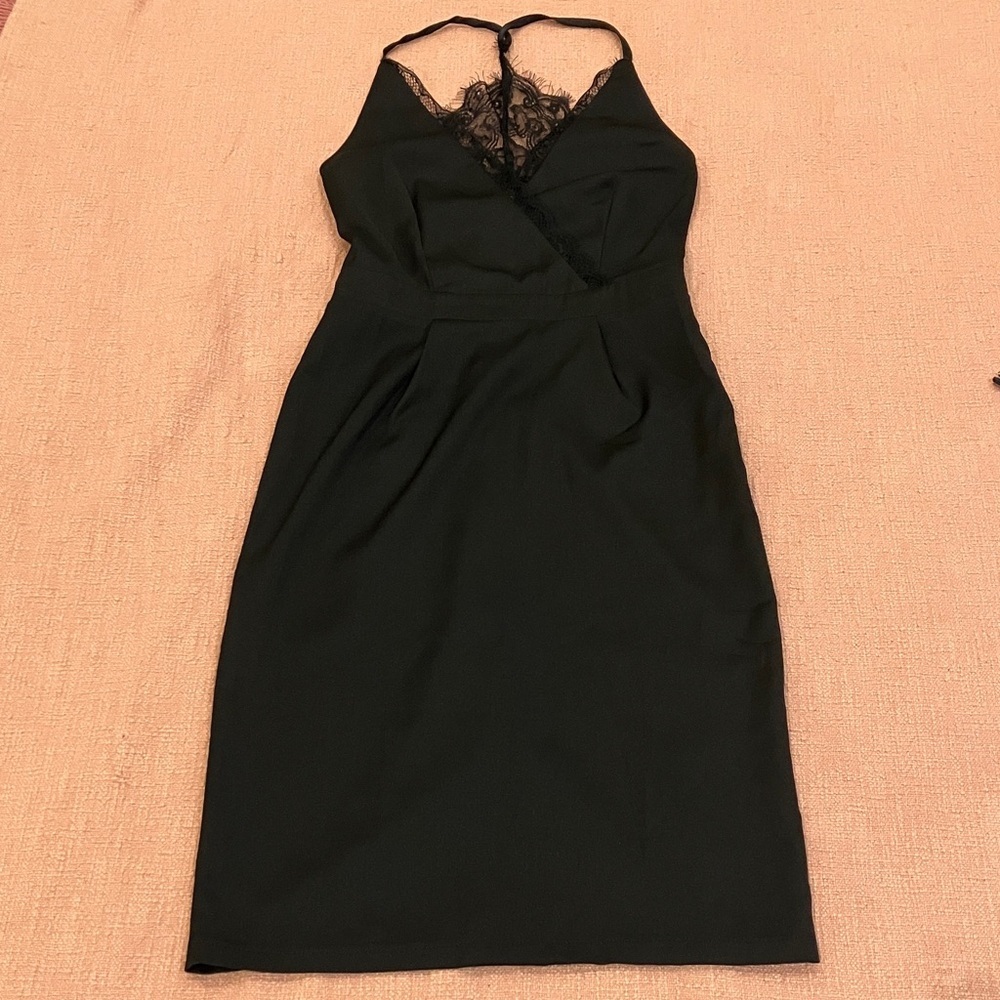 Black Lace négligé Midi Dress with lace back